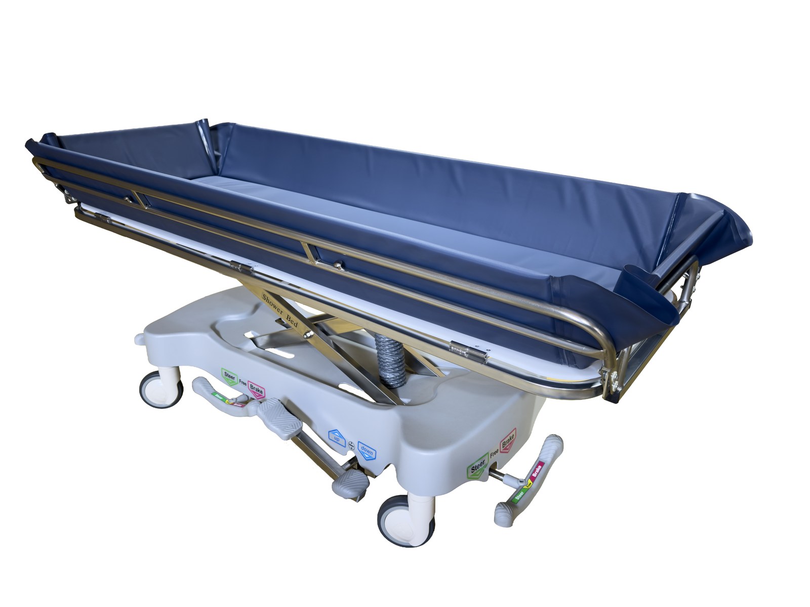TBX05SP electropolished shower trolley on a white background